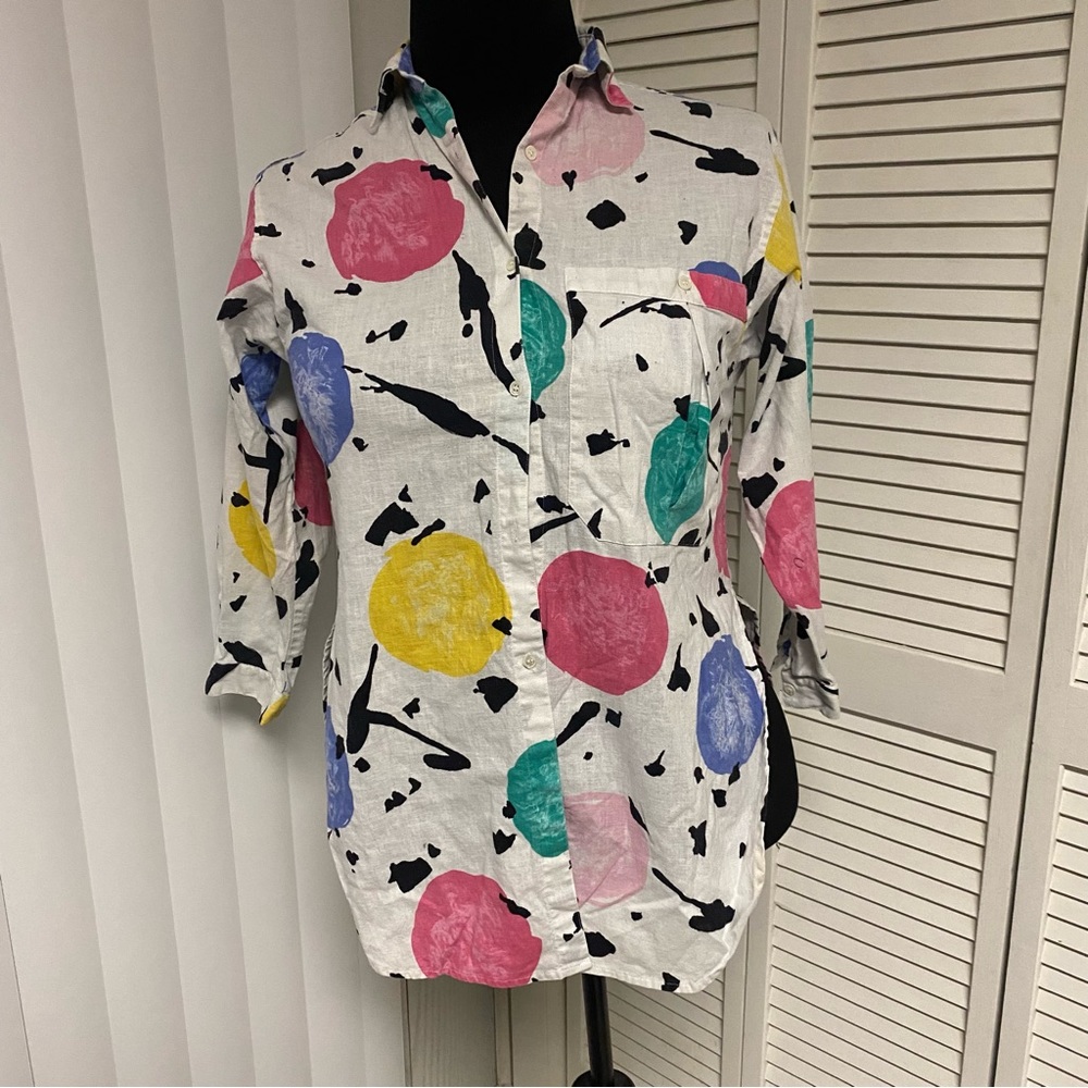 ToTonKo Abstract Print Button Up Long Sleeve Size Petite